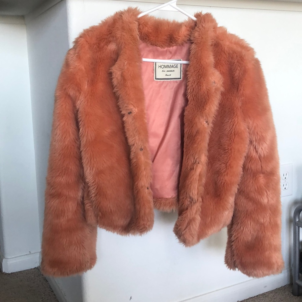 Beautiful pink faux fur jacket